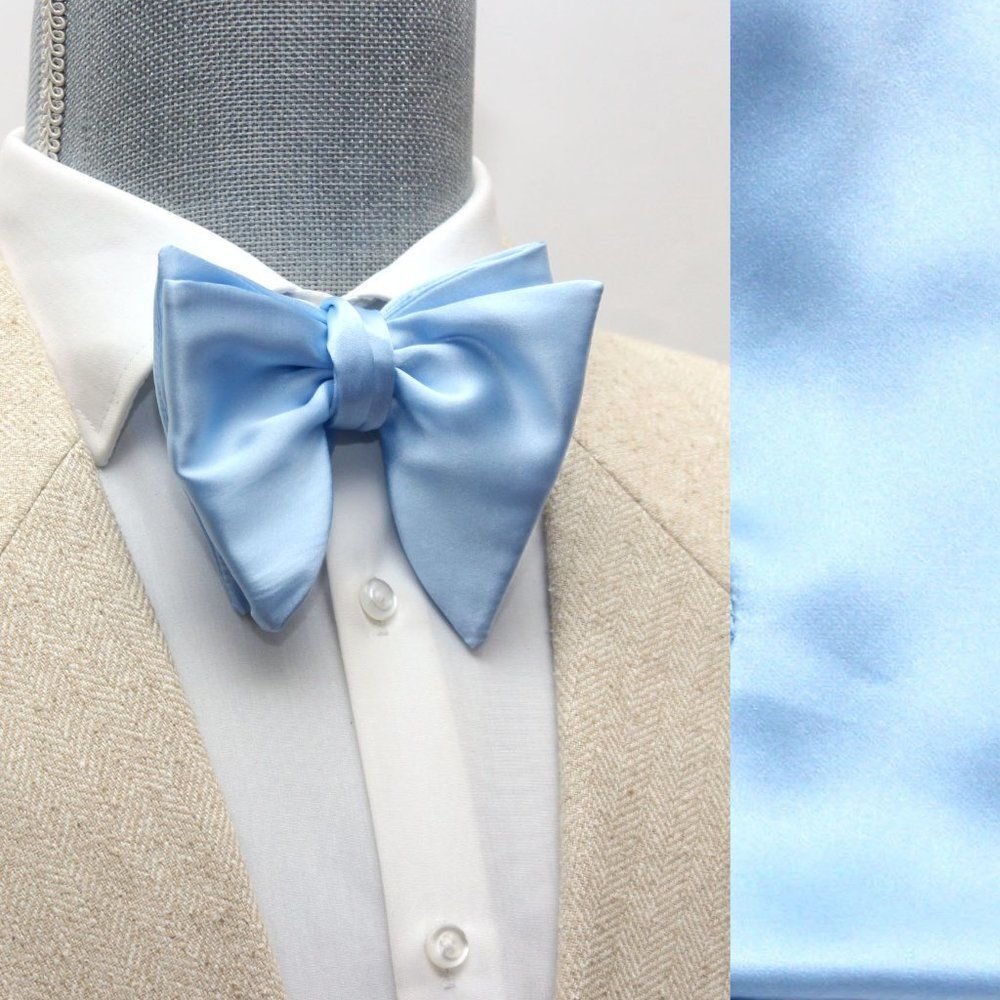 Men's Self tied Bow Tie Big bow tie Butterfly Bow tie S606 Solid Blue